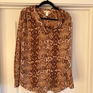 H&M snake print button up blouse size 14 corporate